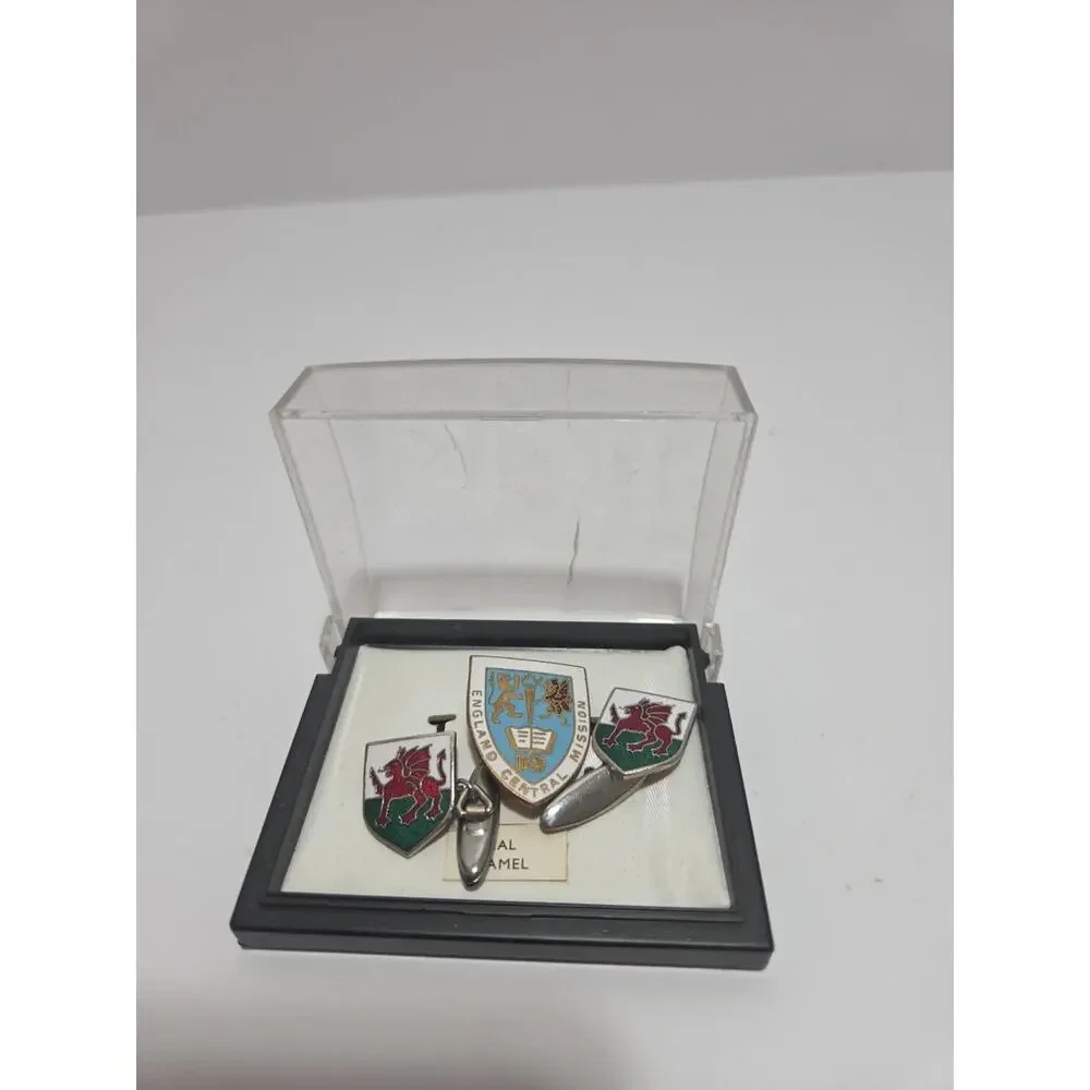 Vintage Welsh Dragon Enamel Cufflinks England Central Mission Boxed